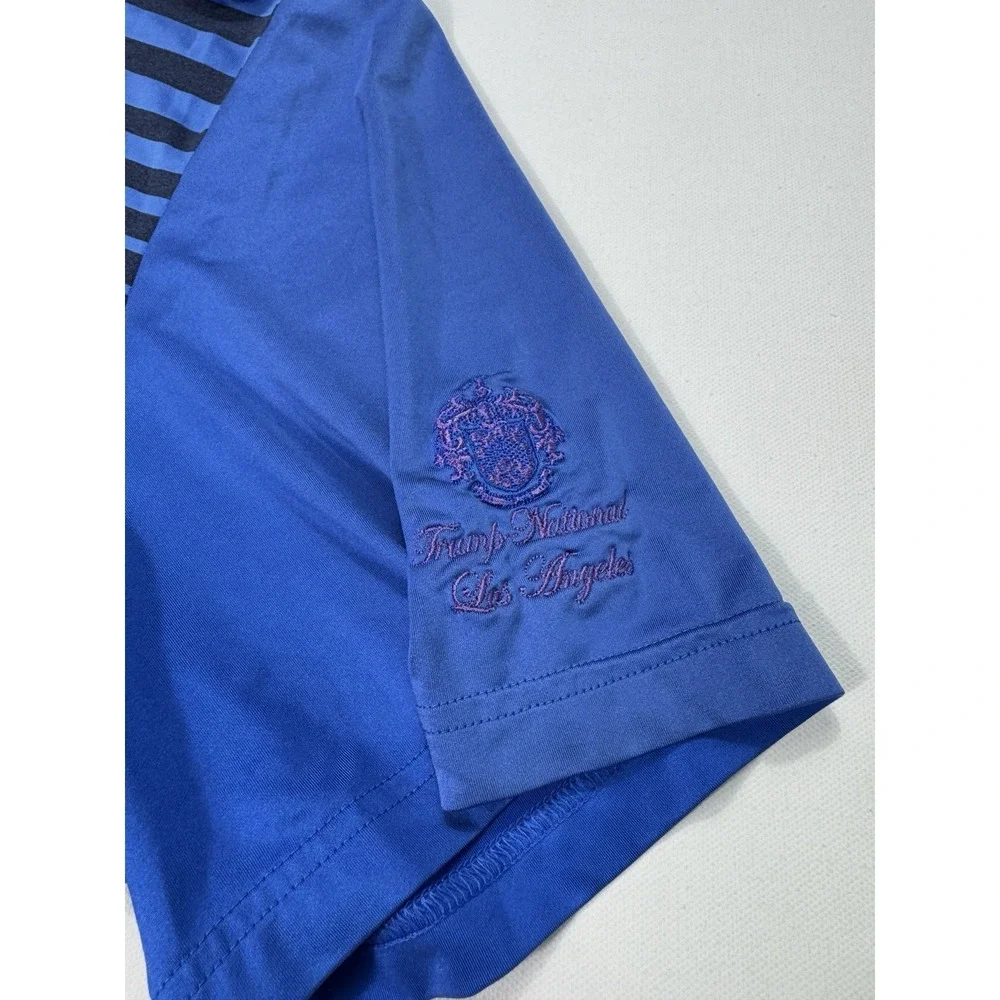Adidas Men 2XL Golf Polo Shirt Trump National Los Angeles Blue Striped Sport